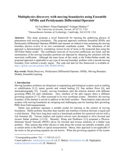 Multiphysics discovery with moving boundaries using Ensemble SINDy and
  Peridynamic Differential Operator