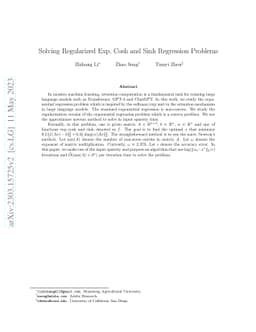 Solving Regularized Exp, Cosh and Sinh Regression Problems