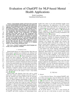 Evaluation of ChatGPT for NLP-based Mental Health Applications