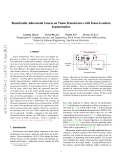 Transferable Adversarial Attacks on Vision Transformers with Token
  Gradient Regularization