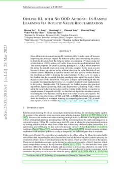 Offline RL with No OOD Actions: In-Sample Learning via Implicit Value
  Regularization