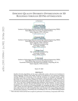 Efficient Quality Diversity Optimization of 3D Buildings through 2D
  Pre-optimization