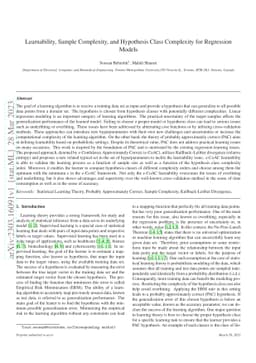 Learnability, Sample Complexity, and Hypothesis Class Complexity for
  Regression Models