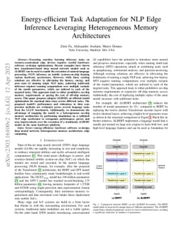 Energy-efficient Task Adaptation for NLP Edge Inference Leveraging
  Heterogeneous Memory Architectures