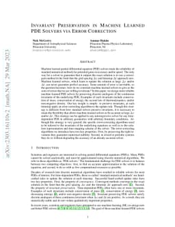 Invariant preservation in machine learned PDE solvers via error
  correction