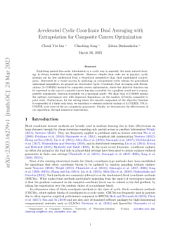 Accelerated Cyclic Coordinate Dual Averaging with Extrapolation for
  Composite Convex Optimization