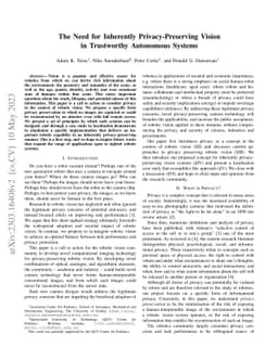 The Need for Inherently Privacy-Preserving Vision in Trustworthy
  Autonomous Systems