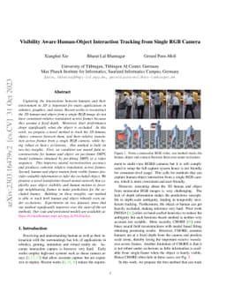 Visibility Aware Human-Object Interaction Tracking from Single RGB
  Camera