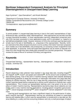 Nonlinear Independent Component Analysis for Principled Disentanglement
  in Unsupervised Deep Learning