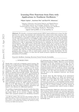 Learning Flow Functions from Data with Applications to Nonlinear
  Oscillators