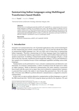 Summarizing Indian Languages using Multilingual Transformers based
  Models