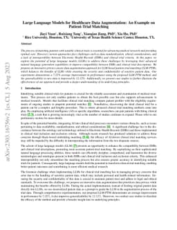 Large Language Models for Healthcare Data Augmentation: An Example on
  Patient-Trial Matching
