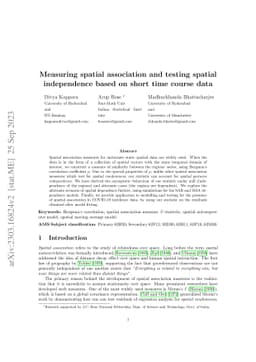 Measuring spatial association and testing spatial independence based on
  short time course data