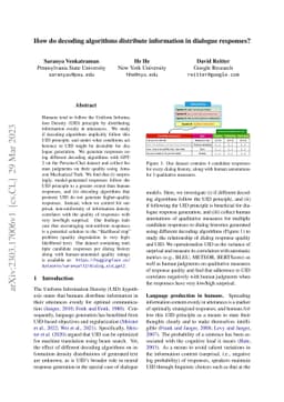 How do decoding algorithms distribute information in dialogue responses?