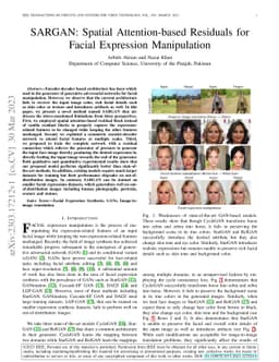 SARGAN: Spatial Attention-based Residuals for Facial Expression
  Manipulation