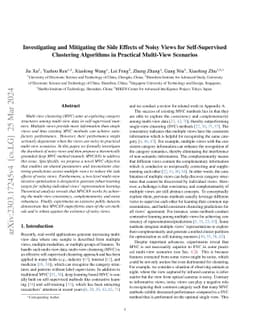 Investigating and Mitigating the Side Effects of Noisy Views for
  Self-Supervised Clustering Algorithms in Practical Multi-View Scenarios