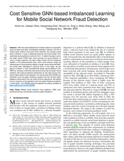 Cost Sensitive GNN-based Imbalanced Learning for Mobile Social Network
  Fraud Detection