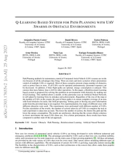 Q-Learning based system for path planning with unmanned aerial vehicles
  swarms in obstacle environments