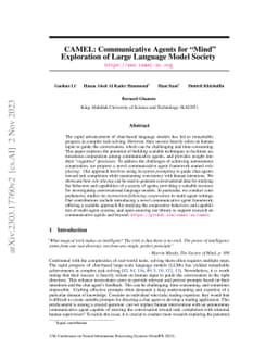 CAMEL: Communicative Agents for "Mind" Exploration of Large Language
  Model Society