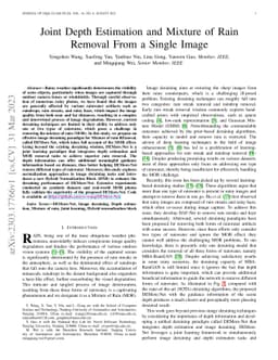Joint Depth Estimation and Mixture of Rain Removal From a Single Image