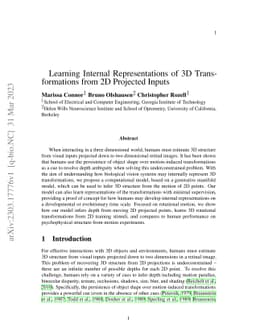 Learning Internal Representations of 3D Transformations from 2D
  Projected Inputs