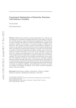 Constrained Optimization of Rank-One Functions with Indicator Variables