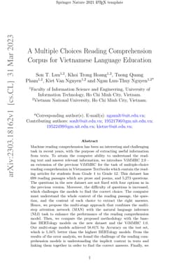 A Multiple Choices Reading Comprehension Corpus for Vietnamese Language
  Education
