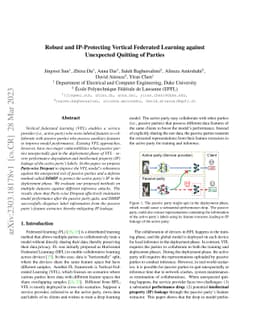 Robust and IP-Protecting Vertical Federated Learning against Unexpected
  Quitting of Parties