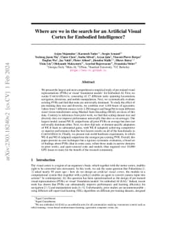 Where are we in the search for an Artificial Visual Cortex for Embodied
  Intelligence?