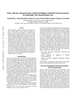 Demo Alleviate: Demonstrating Artificial Intelligence Enabled Virtual
  Assistance for Telehealth: The Mental Health Case
