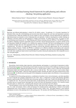End-to-end deep learning-based framework for path planning and collision
  checking: bin picking application