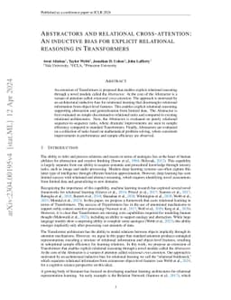 Abstractors and relational cross-attention: An inductive bias for
  explicit relational reasoning in Transformers