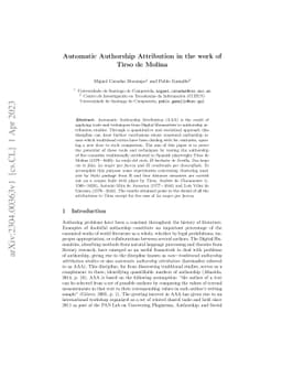 Automatic Authorship Attribution in the Work of Tirso de Molina