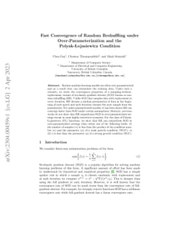 Fast Convergence of Random Reshuffling under Over-Parameterization and
  the Polyak-Łojasiewicz Condition