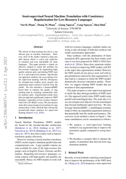 Semi-supervised Neural Machine Translation with Consistency
  Regularization for Low-Resource Languages