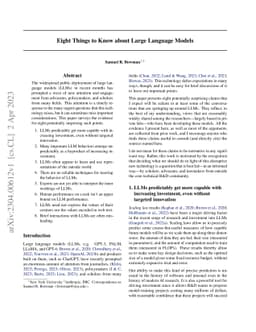 Eight Things to Know about Large Language Models
