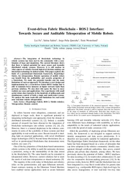Event-driven Fabric Blockchain -- ROS 2 Interface: Towards Secure and
  Auditable Teleoperation of Mobile Robots