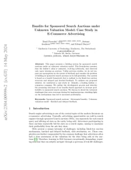 Bandits for Sponsored Search Auctions under Unknown Valuation Model:
  Case Study in E-Commerce Advertising