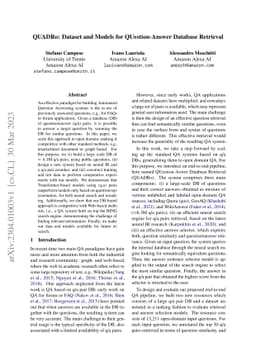 QUADRo: Dataset and Models for QUestion-Answer Database Retrieval