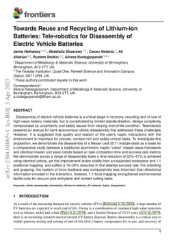 Towards Reuse and Recycling of Lithium-ion Batteries: Tele-robotics for
  Disassembly of Electric Vehicle Batteries