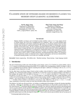 Classification of integers based on residue classes via modern deep
  learning algorithms