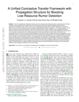 A Unified Contrastive Transfer Framework with Propagation Structure for
  Boosting Low-Resource Rumor Detection