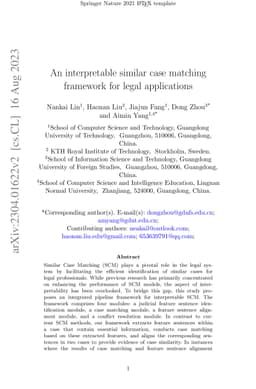 An interpretability framework for Similar case matching