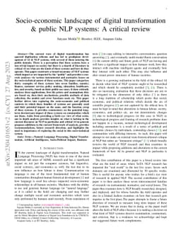 Socio-economic landscape of digital transformation & public NLP systems:
  A critical review