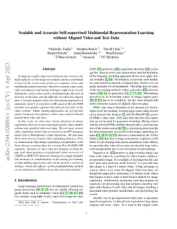 Scalable and Accurate Self-supervised Multimodal Representation Learning
  without Aligned Video and Text Data