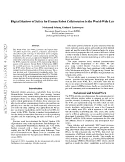 Digital Shadows of Safety for Human Robot Collaboration in the
  World-Wide Lab