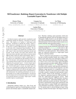 METransformer: Radiology Report Generation by Transformer with Multiple
  Learnable Expert Tokens