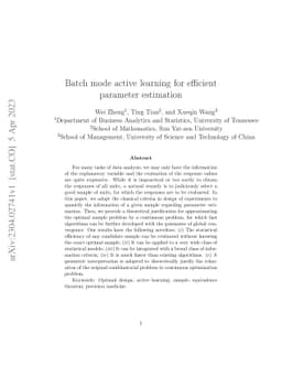 Batch mode active learning for efficient parameter estimation