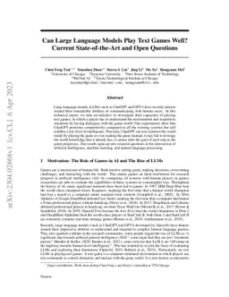 Can Large Language Models Play Text Games Well? Current State-of-the-Art and Open Questions