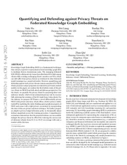 Quantifying and Defending against Privacy Threats on Federated Knowledge
  Graph Embedding